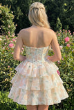 Sweetheart Tiered A-Line Pink Floral Corset Short Homecoming Dress