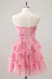 Light Blue Sweetheart Key Hole Tiered Floral Chiffon Homecoming Dress