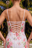 Sparkly White Bodycon Spaghetti Straps Floral Sequins Homecoming Dress with Lace Up Back