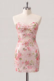 Sparkly Sweetheart White Key Hole Bodycon Floral Sequins Homecoming Dress with Lace Up Back