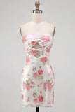 Sparkly Sweetheart White Key Hole Bodycon Floral Sequins Homecoming Dress with Lace Up Back