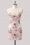 Sparkly Sweetheart White Key Hole Bodycon Floral Sequins Homecoming Dress with Lace Up Back