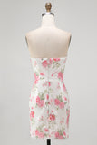 Sparkly Sweetheart White Key Hole Bodycon Floral Sequins Homecoming Dress with Lace Up Back