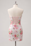 Sparkly Sweetheart White Key Hole Bodycon Floral Sequins Homecoming Dress with Lace Up Back