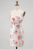 Sparkly Sweetheart White Key Hole Bodycon Floral Sequins Homecoming Dress with Lace Up Back
