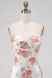 Sparkly Sweetheart White Key Hole Bodycon Floral Sequins Homecoming Dress with Lace Up Back