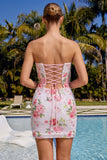 Sparkly Sweetheart White Key Hole Bodycon Floral Sequins Homecoming Dress with Lace Up Back