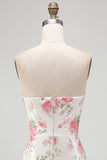 Sparkly Sweetheart White Key Hole Bodycon Floral Sequins Homecoming Dress with Lace Up Back