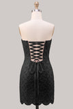 Strapless Pink Tight Floral Lace Up Back Short Homecoming Dress with Lace Up Back