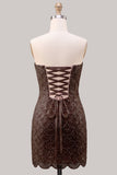 Strapless Pink Tight Floral Lace Up Back Short Homecoming Dress with Lace Up Back