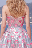 Sparkly Pink A-Line Strapless Sequins Homecoming Dress with Bow