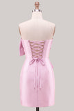 Blue Satin Strapless Ruched Tight Homecoming Dress with Bow
