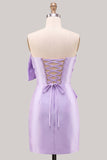 Blue Satin Strapless Ruched Tight Homecoming Dress with Bow
