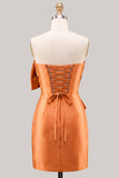 Blue Satin Strapless Ruched Tight Homecoming Dress with Bow
