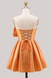 A-Line Daffodil Satin Strapless Ruched Lace Up Back Homecoming Dress with Bow