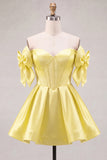Blue Sweetheart Satin A-Line Corset Lace Up Back Homecoming Dress with Bow