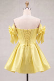Blue Sweetheart Satin A-Line Corset Lace Up Back Homecoming Dress with Bow