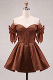 Blue Sweetheart Satin A-Line Corset Lace Up Back Homecoming Dress with Bow