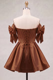 Blue Sweetheart Satin A-Line Corset Lace Up Back Homecoming Dress with Bow