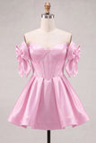 Blue Sweetheart Satin A-Line Corset Lace Up Back Homecoming Dress with Bow