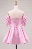 Blue Sweetheart Satin A-Line Corset Lace Up Back Homecoming Dress with Bow