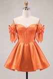 Blue Sweetheart Satin A-Line Corset Lace Up Back Homecoming Dress with Bow