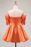 Blue Sweetheart Satin A-Line Corset Lace Up Back Homecoming Dress with Bow