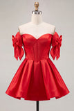 Blue Sweetheart Satin A-Line Corset Lace Up Back Homecoming Dress with Bow