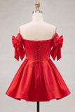 Blue Sweetheart Satin A-Line Corset Lace Up Back Homecoming Dress with Bow