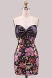 Light Blue Bodycon Strapless Sequins Corset Lace Up Back Homecoming Dress with Bow
