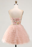 Sweetheart Pink A-Line Tiered Floral Sequins Homecoming Dress