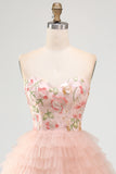 Sweetheart Pink A-Line Tiered Floral Sequins Homecoming Dress