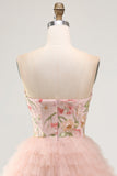 Sweetheart Pink A-Line Tiered Floral Sequins Homecoming Dress