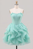 A-Line Sweetheart Brown Corset Ruffle Homecoming Dress with Lace Up Back