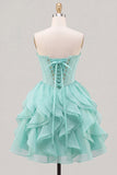 A-Line Sweetheart Brown Corset Ruffle Homecoming Dress with Lace Up Back