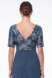Navy Mermaid Floral V-Neck Ruched Chiffon Long Mother Of the Bride Dress with Ruffles