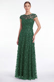 A-Line Navy Round Neck Sequins Long Mother Of the Bride Dress with Cap Sleeves