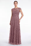 A-Line Navy Round Neck Sequins Long Mother Of the Bride Dress with Cap Sleeves