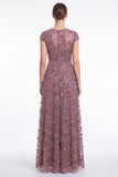 A-Line Navy Round Neck Sequins Long Mother Of the Bride Dress with Cap Sleeves
