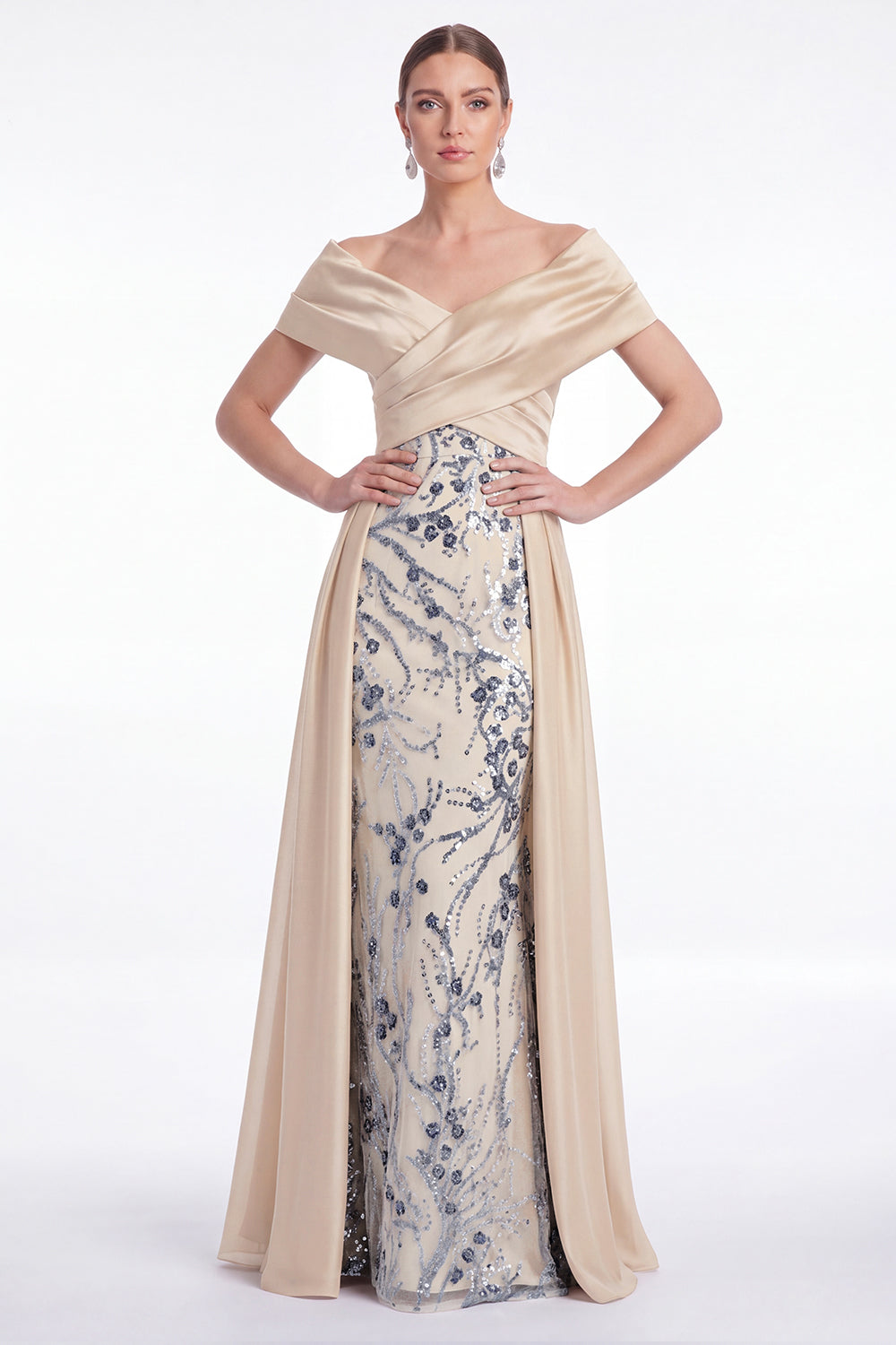 Zapaka Women Champagne Mother Of the Bride Dress with Sash A-Line Floral Sequins Long Wedding Guest Dress, Champagne / US24W