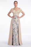 Champagne A-Line Floral Sequins Long Mother Of the Bride Dress with Sash