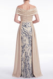 Champagne A-Line Floral Sequins Long Mother Of the Bride Dress with Sash