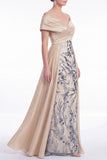 Champagne A-Line Floral Sequins Long Mother Of the Bride Dress with Sash