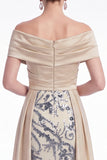 Champagne A-Line Floral Sequins Long Mother Of the Bride Dress with Sash