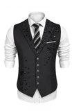 Black Single Breasted Peak Lapel Men's Suit Vest with Beading