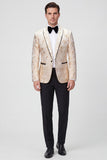 Gold Shawl Lapel 2 Piece One Button Jacquard Men's Prom Suits