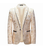 Gold Shawl Lapel 2 Piece One Button Jacquard Men's Prom Suits