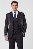 3 Piece Black Shawl Lapel One Button Men's Prom Suits with Beading