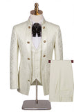 Beige Flower 3 Piece One Button Jacquard Men's Prom Suits