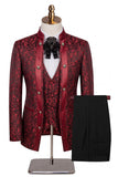 Beige Flower 3 Piece One Button Jacquard Men's Prom Suits